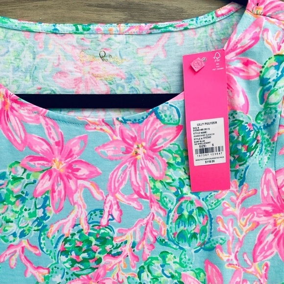 Lilly Pulitzer Geanna Short Sleeve Dress Surf Blue I’m So Shellegant - Picture 3 of 6